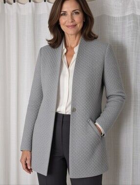 EILEEN FISHER Quilted Organic Cotton Jacquard Jacket Gray XS